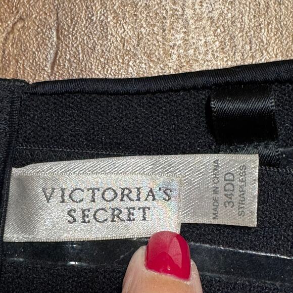 Victorias Secret Black Satin Strapless Push Up Bra Underwire Size 34DD - Picture 5 of 6